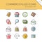 Commerce. Store, tag, wallet, pay, label, money, location and call center group. Isolated icon set. Filled vector illustration