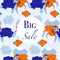 Commercial ad banner with blue turtle and jellyfish and orange flower