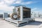 Commercial air conditioning outer fan, commercial HVAC system installed on a rooftop