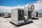 Commercial air conditioning outer fan, commercial HVAC system installed on a rooftop