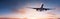 Commercial airplane soaring during sunset. created with Generative AI