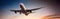 Commercial airplane soaring during sunset. created with Generative AI