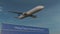 Commercial airplane taking off at Hong Kong International Airport 3D conceptual 4K animation