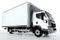 Commercial cargo delivery truck with blank white trailer. Generic, brandless design.