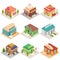 Commercial City Shops Signs 3d Icons Set Isometric View. Vector