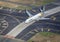 Commercial Condor airplane is seen taking off from a tarmac runway at an airport