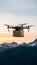 Commercial drone carries delivery parcel through clear sky