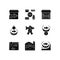 Commercial fishery black glyph icons set on white space