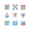 Commercial fishery RGB color icons set