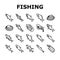 Commercial Fishing Aquaculture Icons Set Vector