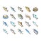 Commercial Fishing Aquaculture Icons Set Vector .