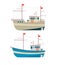 Commercial fishing boat side view isolated icon. Sea or ocean transportation, marine ship for industrial seafood