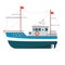 Commercial fishing boat side view . Sea or ocean transportation, marine ship for industrial seafood production