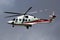 Commercial helicopter at airport and airfield. Rotorcraft. General aviation industry. Civil utility transportation. Air