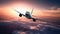 Commercial Jet Airplane on sunset, Sunset Flight - Jet plane Soaring 3d illustration