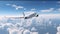 Commercial Jet Airplane on sunset, Sunset Flight - Jet plane Soaring 3d illustration