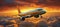 Commercial jetliner soaring above dramatic sunset clouds travel and adventure concept