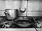 Commercial kitchen: stove top pot and pan