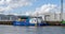 A commercial offshore crew transfer vessel moored on the River Yare in the seaside town of Great Yarmouth