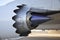 Commercial passenger airplane high-bypass engine closeup