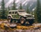 commercial photo of a green jeep on blurry background