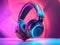 Commercial photography of headphones pastel neon background