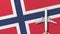 Commercial plane on the flag of Norway. Tourism related conceptual 3D rendering