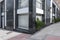 Commercial premises on the corner at street level with polished black marble walls and square windows