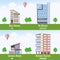 Commercial and Residential Real Estate Infographics, set of 4 buildings. Vector illustration