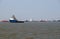 Commercial ship at anchor in the Arabian Sea outside Mumbai