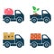 Commercial trucks icons. Delivery of various goods.