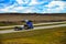 Commercial trucks on interstate 94 in North Dakota.