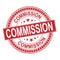 COMMISSION seal stamp with corroded texture. Rubber seal imitation has circle medallion form and contains ribbon. vector