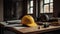 A commitment to safety, Yellow helmet on construction project desk