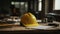 A commitment to safety, Yellow helmet on construction project desk