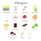 Common allergens set, vector flat isolated illustration