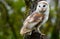 Common British Barn Owl perched in a tree with a natural woodland background