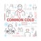 Common cold. Flu season. Symptoms, Treatment. Line icons set. Vector signs for web graphics.