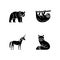 Common and fantasy animals black glyph icons set on white space