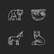 Common and fantasy animals chalk white icons set on black background