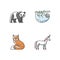 Common and fantasy animals RGB color icons set