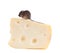 Common house mouse (Mus musculus) on a large piece of cheese. Is