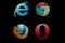 Common internet browsers icons on monitor