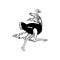 Common Ostrich Running While on Fire Viewed from Side Mascot Black and White
