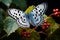 Common Pierrot Butterfly Alight Insect on Leaves in Forest with Beautiful Blue Wings