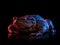 Common toad portrait in red and blue neon light isolated on black