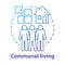 Communal living blue concept icon. Cohousing arrangement idea thin line illustration. Living in common place. Community