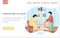 Communicating colleagues landing page template with young parents put baby to sleep in crib