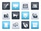 Communication channels and Social Media icons over color background