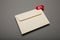 Communication correspondence email, red circle in corner. Exclamation, important envelope